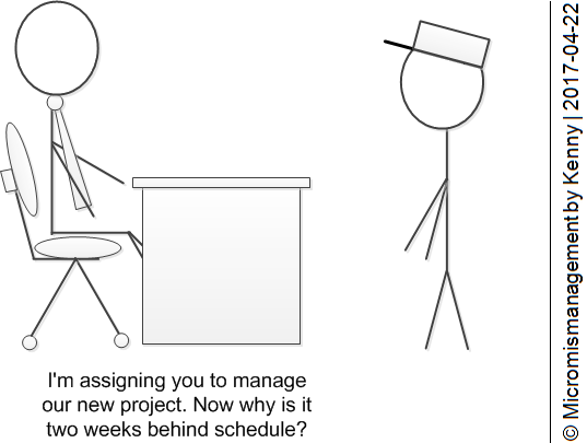 I'm assigning you to manage our new project. Now why is it two weeks behind schedule?
