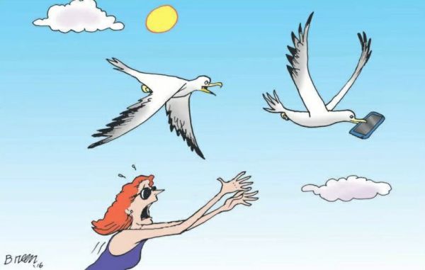 Woman chasing seagulls. 