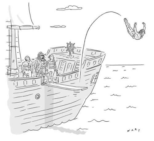 New Yorker caption contest #559: Swan dive from pirate plank.